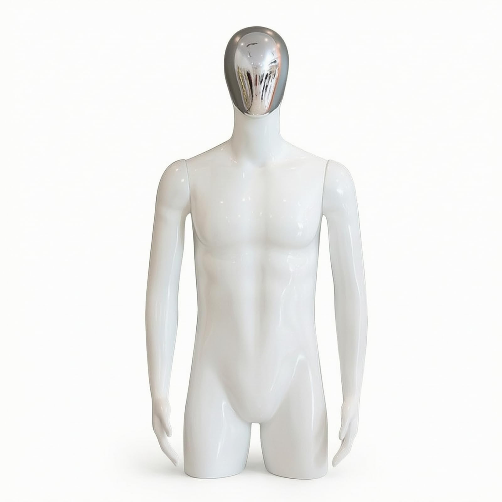 MERIGLARE Mannequin Display Stand Herren Schaufensterpuppe Torso Büste Figur mit Kopf Und Armen aus Polyethylen für Realistische Präsentation für Laden Atelier , Silbernes Gesicht - Weißer Körper
