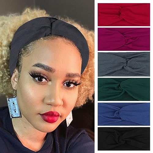 XTREND 6 Pcs Women’s Headbands Twisted Cross Elastic Headbands Yoga Headbands Non-Slip Sweat Soft Headbands Solid Color Simple Versatile Hair Accessory Headbands