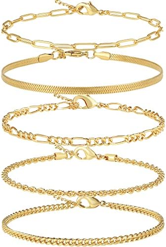Ankle Bracelets for Women Gold Anklets for Women Waterproof 14K Gold Plus Size Gold Chain Anklet Set Non Tarnish