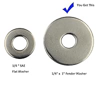 Vista 4 de DGOL 70 arandelas de guardabarros de acero inoxidable 304 de 1/4 x 1 pulgada, diámetro exterior de 1 pulgada arandelas planas