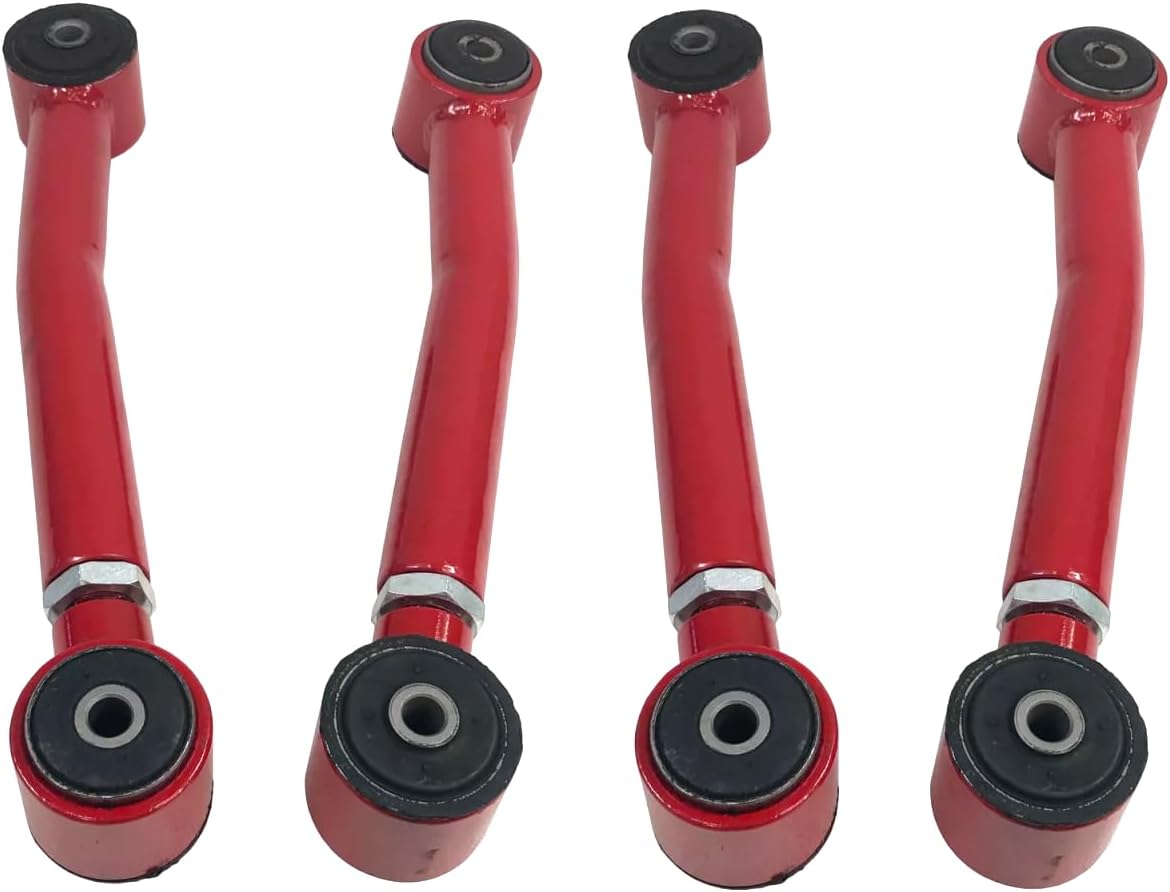 Adjustable Lower Suspension Control Arm and Adjustable Front Rear Upper Suspension Control Arm Replacement for 1993-1998 Grand Cherokee ZJ /1998-2006 Jeep Wrangler TJ (red)