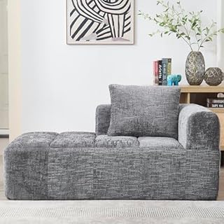 Zepneiy Canapé sans Assemblage nécessaire, Fauteuil rembourré avec Méridienne, Canapé 1 Places avec Coussin et Poches latérales pour télécommande et téléphone Portable, Chenille Gris