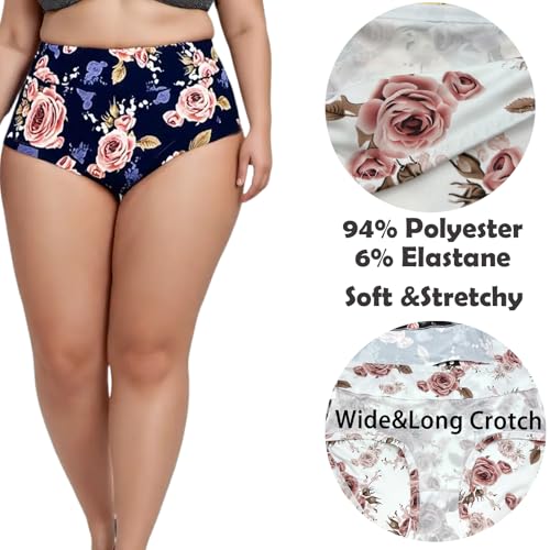Women’s Plus Size Underwear Panties Briefs High Waist Rose Floral 6 Pack Plus Size Ladies Panties Briefs Underwear3