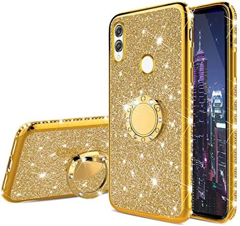 HMTECH Compatible with Huawei Honor 10 Lite Case Glitter Bling Diamond Luxury Plating Silicon TPU Soft Cover with Ring Stand Holder for Huawei P Smart 2019,Rose Gold Plating TPU with Stand Holder
