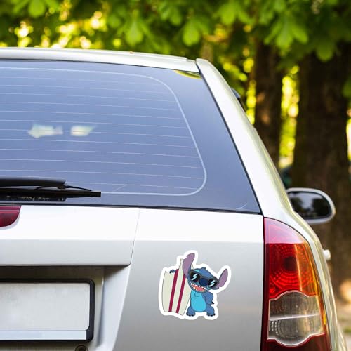 Image of Disney Lilo and Stitch Surfboard Adhesive Vinyl Decal - Playful Stitch Sticker for Car - Great Gift Idea