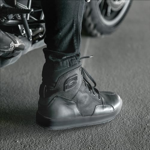 OZONE MOTO Spin Motorradstiefel Herren und Damen | PU Leder | Verstärkungen an Knöchel, Ferse und Zehen | Doppelte Nähte | Langer Reißverschluss