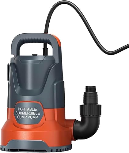 Miniatura 7 de Bomba de sumidero sumergible portátil profesional, 1.2 HP, bomba de transferencia de agua de 5000 GPH con múltiples conectores de manguera, Negro