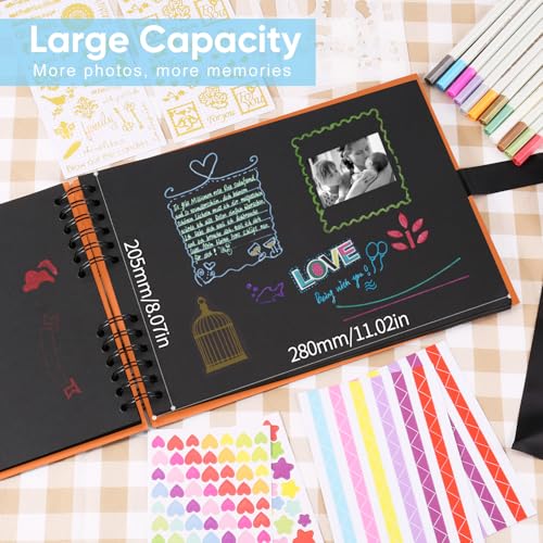 DazSpirit Photo Album Scrapbook, 80 Page DIY Memory Book with 12 Metallic Pens & 8 Photo Stickers, Holds 420 Photos - Image 2