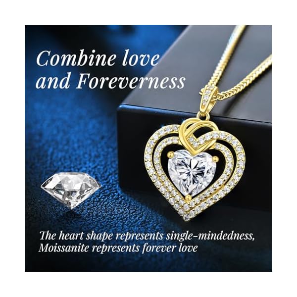 OOBEE Moissanite Heart Necklaces for Women, 1- 4 Carat Moissanite 925 Sterling Silver Gold Plating Fine Women Necklace，Ideal Anniversary Birthday Christmas Valentine Mothers Day Jewelry Gifts for Mom Wife Her Girlfriend - Image 6