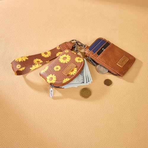 Image of Wrangler KeyChain Wristlet Wallets for Women Sunflower Floral Dual Pouch Wristlet Western Credit Card Holder Wallet with Zipper Pocket