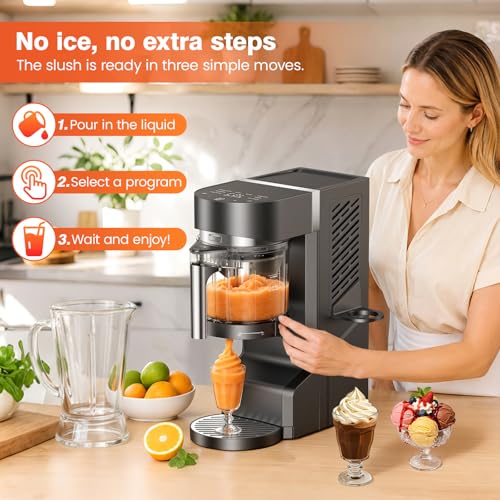 Image of Slushie Machine, Ice Cream Maker, Slushy Machine for Home and Families, No ice needed with Rapid Chill & Temperature Control, Multi-function for Margarita, Frappe, Easy to Clean, Grey