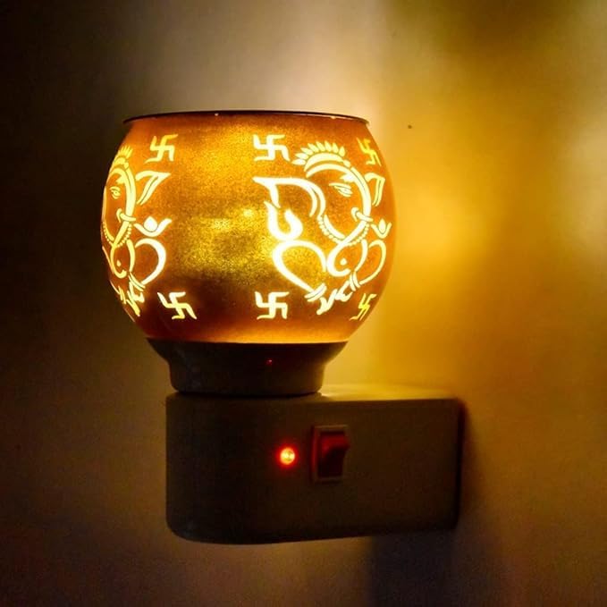 Ani Divine Electric Kapoor Dani कपूर दानी Ganesh swastik Design Dhoop Dani for Home & Office Multipurpose Ceramic Kapoor Dani Night lamp Incense Burner, Aroma Burner with Night Lamp