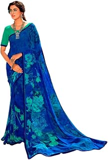 Ekasya Women's Soft Georgette Trendy Printed Saree and Unstitched Blouse Piece with Lace Work | Sari for Women | E5614