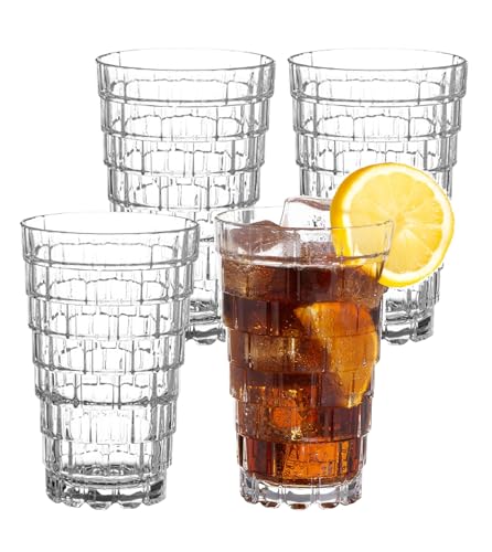 Image of Premium 350ML Juice Glasses Drinking Glasses, Highball Lead-Free Glasses, Tumblers for Water, Juice, Beer, Cocktail and Mixed Drinks - Pieces, Transparent (Hiball Glasses, 4 Count (Pack of 1))