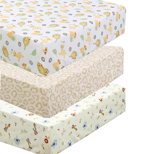 Image of Danica 100% Cotton Fitted Baby Crib Sheet 3 Pack for Baby Boys Girls |Standard Crib and Toddler Mattress Sheets | 28x52 Inch (Lion King Elephant)