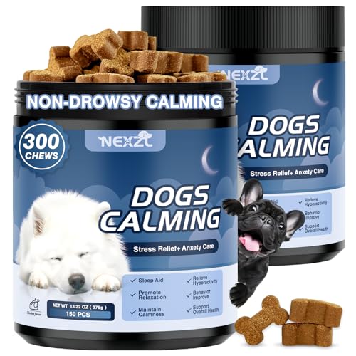 NEXZL Calming Chews for Dogs 300ct with Melatonin-Stress & Anxiety Relief Sleep Aid Treats for Small/Medium/Large Dogs-Storms Fireworks Thunder Barking Separation Vet Approved Chicken Flavor