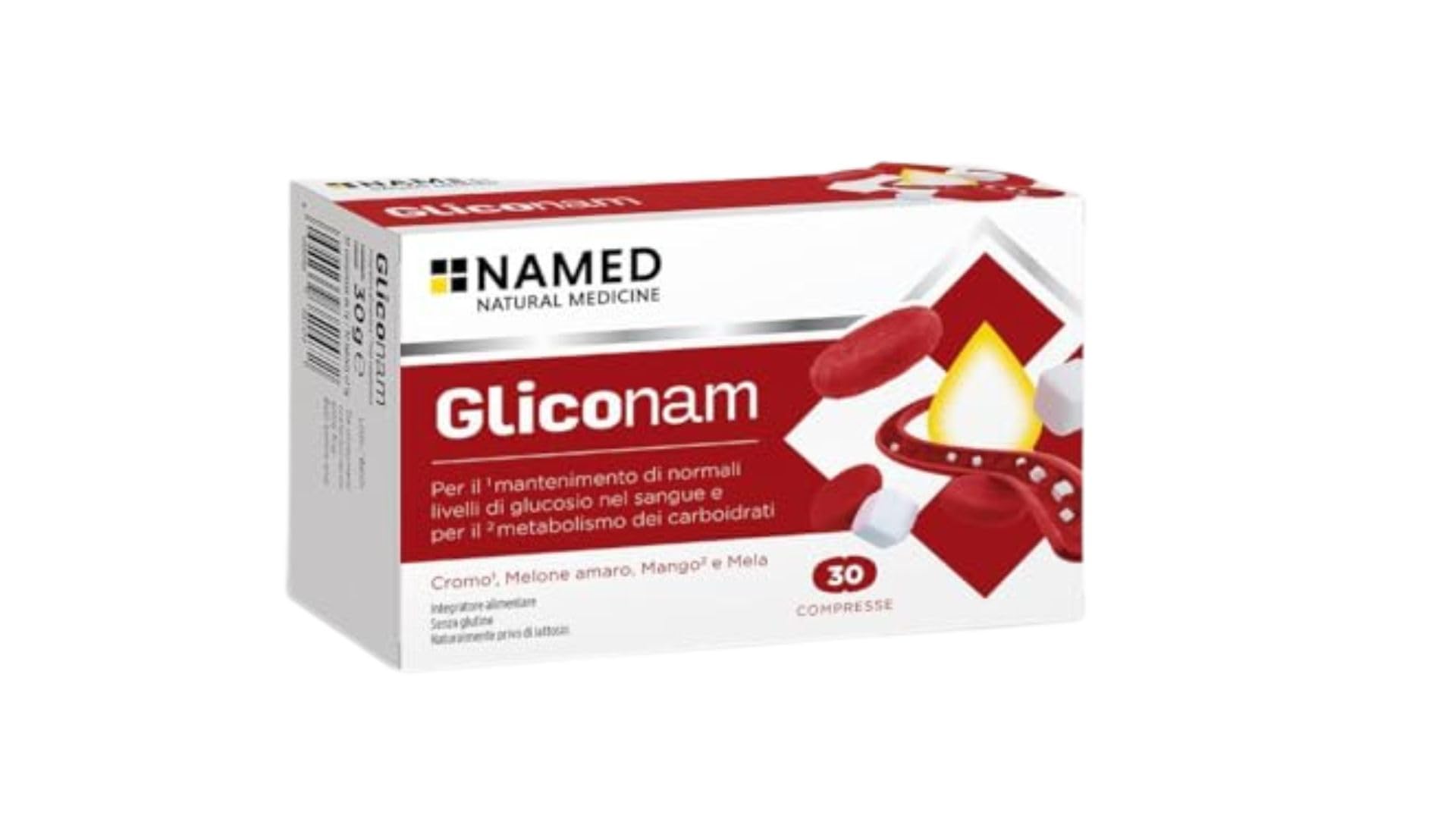 NAMED Gliconam Integratore Alimentare per il Controllo della Glicemia | Supporta il Metabolismo dei Carboidrati | Con Cromo Picolinato, Melone Amaro e Polifenoli | Benessere Metabolico | 30 Compresse