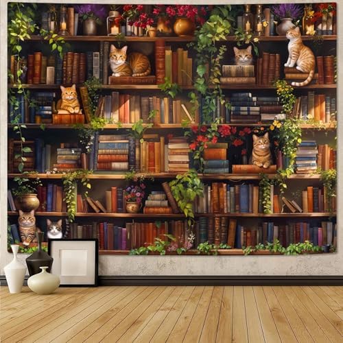 Accnicc Plant Cat Bookshelf Tapestry Botanical Floral Flower Cats...