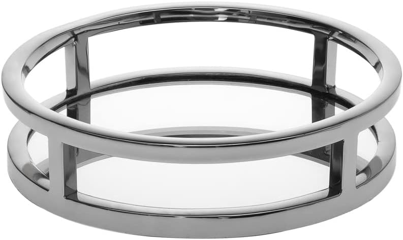 Godinger Decorative Tray, Perfume Tray, Vanity Tray, Round Home Decor Tray - Aspen Collection, Silver, 8"x8"