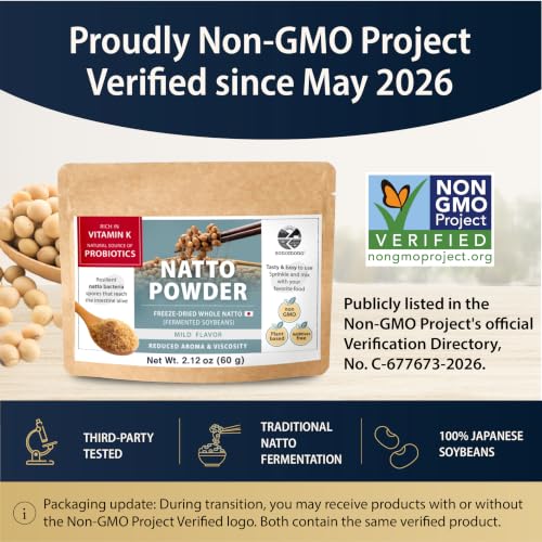 Image of SONOMONO Natto Powder Mild, Japanese Fermented Soybean Powder, 60g | Non-GMO Project Verified, Superfood, Freeze-Dried, Vegan, Spore Probiotics, Prebiotics, Vitamin K2 (MK7), Earthy Umami Flavor