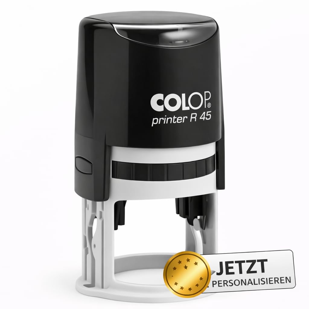 COLOP Printer R 45 Rundstempel Ø45 mm – 8 Zeilen personalisierbar – individueller Textstempel – extra große Abdruckfläche – Auswahl der Abdruckfarbe