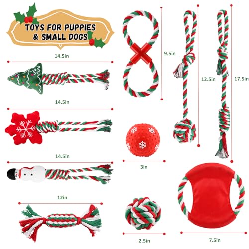 Kapetgo 10 Pack Christmas Small Dog Toys - Puppy Chew Toys with Rope & Squeaky Toys for Small & Medium Dogs - Image 4