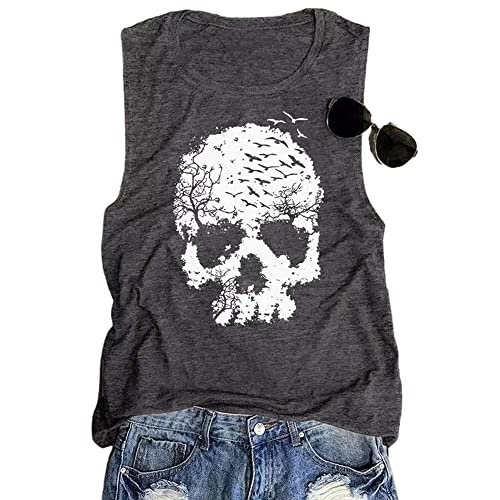 Women Skull Tank Tops Funny Horror Summer Casual Sleeveless Tank Tops Gothic Skull Graphic Halloween Skeleton Tee Athletic Workout Tops (Grey,M) Women Skull Tank Tops Funny Horror Summer Casual Sleeveless Tank Tops Gothic Skull Graphic Halloween Skeleton Tee Athletic Workout Tops (Grey,M)