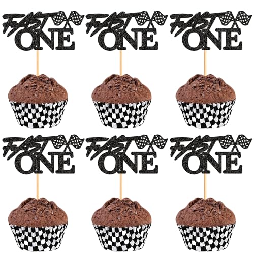 Ercadio 24 piezas de decoración para cupcakes de coche de carreras, perfecto para fiestas de coches de carreras, decoración de tartas de cumpleaños, baby shower, fiesta de cumpleaños de niños