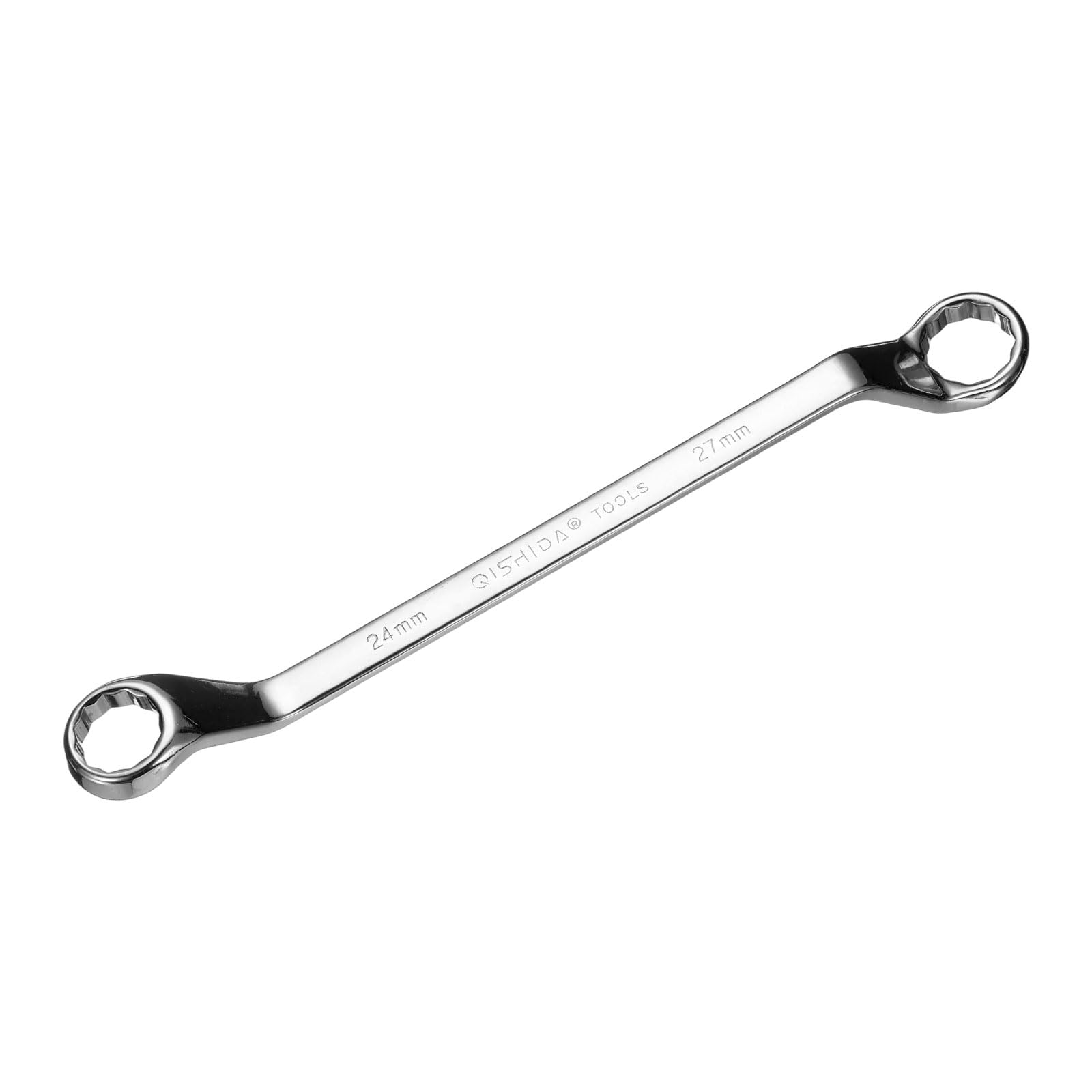 Llave de Caja de 45 Grados con Extremo acodado, 24 mm x 27 mm, métrica, 12 Puntas, Acero aleado Cromado Espejo, Llaves de Caja Dobles, Llave de Caja Torx de Grado Industrial, Herramienta