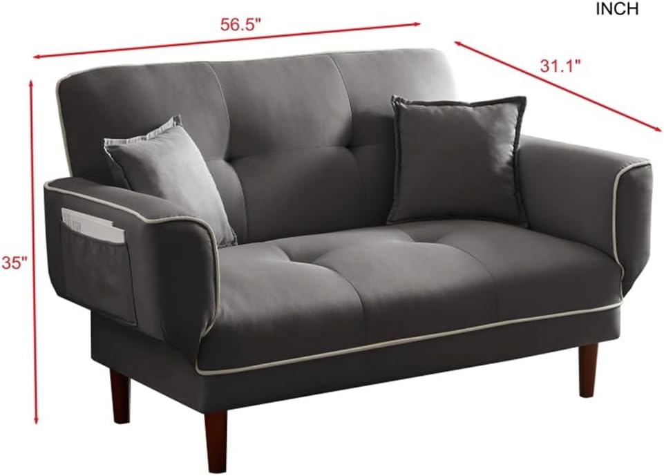 Living Room Bedroom Furniture Sofa Sofa Bed with 2 Pillows 56.5" L X 31.1" W X 35" H