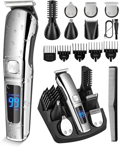 SKY-TOUCH 13 Pcs All-in-One Beard Trimmer & Hair Clipper: Mens Grooming Kit for Beard Face Nose Ear Hair Trimmer Rechargeable Cord/Cordless...