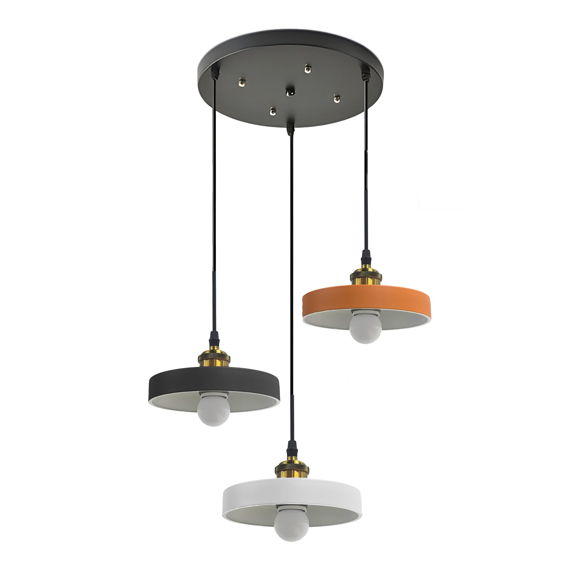 LFsem Ceiling Pendant Light for Kitchen Island & Dining Room,18cm Round Painted Iron Lampsahde with E27 Bronze Lamp Holder, Vintage Living Room Bedroom Lighting Fixture (3-Lights Cluster)