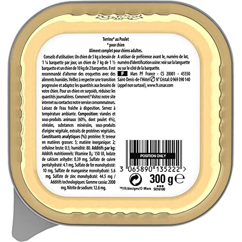 Délice de Cesar: Pâtée pour Chien au Poulet en terrine 300g | Recette Savoureuse & Équilibrée | Nourriture Canine de Qualité - Le Lot De 4