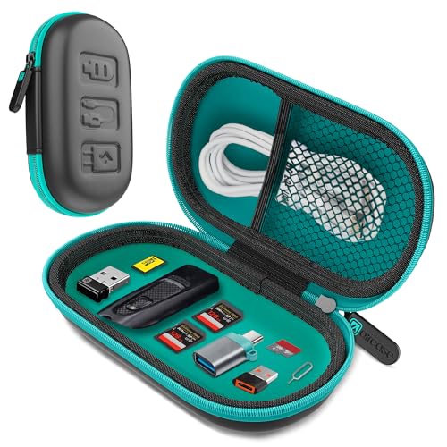 AirCase Protective Pendrive & Memory Card Storage Case, Shockproof EVA Hard Shell Small Tech Pouch with Smooth Zipper & Rubber Puller for USB Flash Drives, Memory Cards & OTG Adapters (Green Zip)