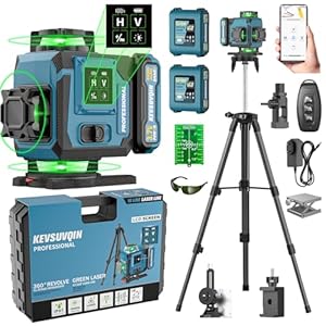 Kevsuvqin Kreuzlinienlaser mit Stativ,Laser Wasserwaage mit 2 x 4800 mAh Batterien/Großformatiges LED-Anzeige,4x360 Grad Laser Level,16 Linienlaser Selbstnivellierend/APP/Fern... für Bauarbeiten