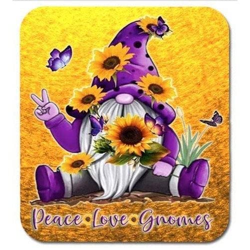 Niekea Vintage Metal Tin Sign Gnome - Peace, Love, Gnomes - purple gnomie on gold sunflowers Posters tin Sign 12x8 Inch