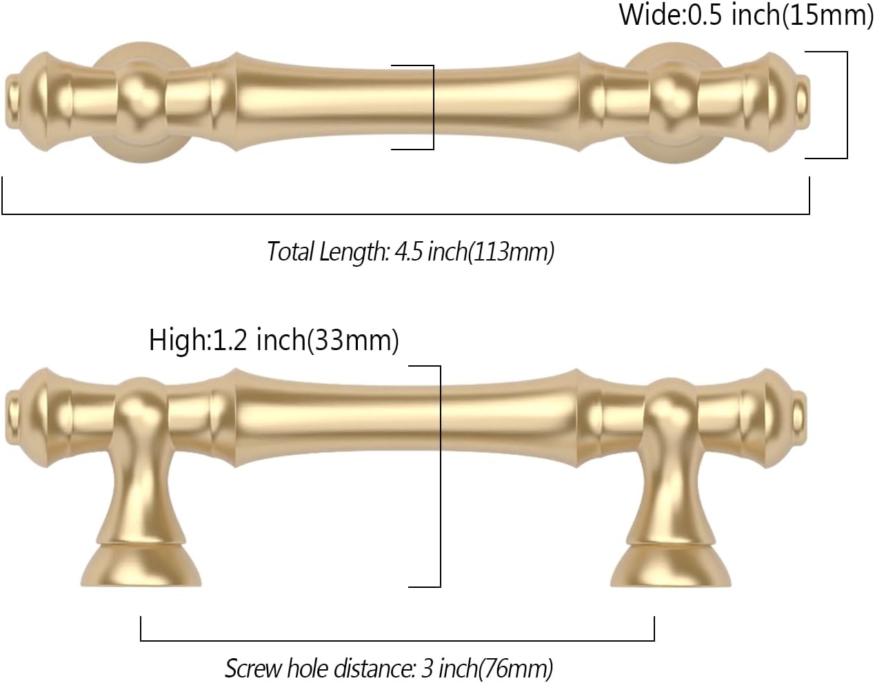 Asidrama 10 Pack 3 Inch(76mm) Gold Kitchen Cabinet Handles, Cabinet Pulls Kitchen Cabinet Hardware for Cupboard Drawer Pulls