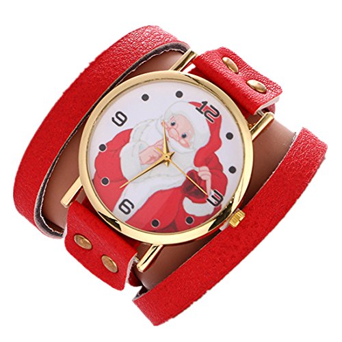 Preisvergleich Produktbild Ouneed® Uhren , Christmas Damen Weihnachtsmann Kreative Muster Quarzuhr Lederband Gürtel Tischuhr (Rot)