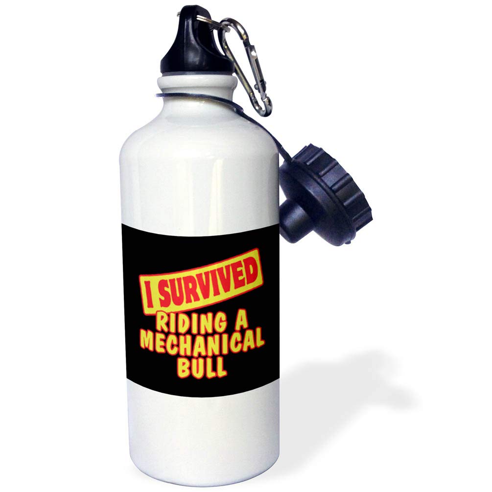 3dRose I Survived Riding A Mechanical Bull Survial Pride And Humor Design Sports Water Bottle 21 oz White
