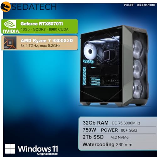 PC Gaming Pro Watercooling ATX Premium • AMD Ryzen 7 9800X3D • RTX5070Ti • 32Gb DDR5 • 2Tb SSD M.2 • Windows 11 - PC Desktop - Immagine 1