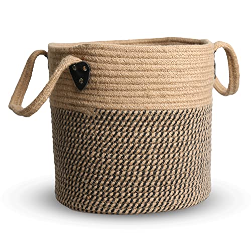 Image of Zoes Homeware Jute Rope Basket - 12"x12" Woven Plant Pot Cover, Boho Indoor/Outdoor Multifunctional Storage