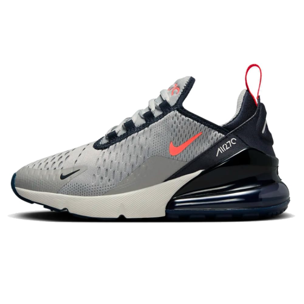 NIKE Air Max 270 Big Kid Shoes (943345-028, Light Smoke Grey/Dark Obsidian/Ghost/Bright Crimson)