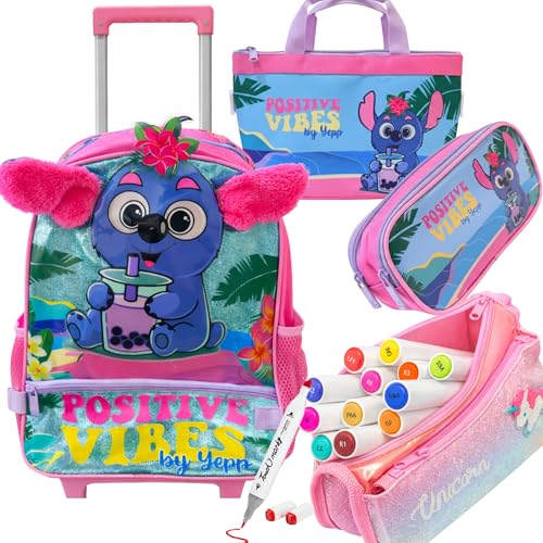 Kit Mochila Infantil Menina com Rodinhas Lancheira Termica Estojo Coala Fofinho