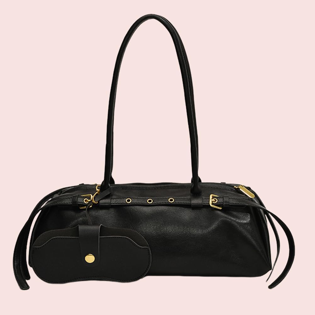 Boston Shoulder Bags for Women PU Leather Tote Bag Casual Bowling Bag Purse Retro Underarm Bag - Image 4