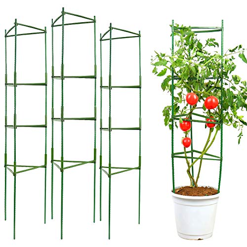IPSXP Tomato Cage - Plant Stakes and Support with Clips (3 Pack - Upto 65 inches Tall) for Climbing Plants, Vegetables, Flowers, Fruits, Vine, 4 Garden Trellis with 80 Adjustable Cable Tie.