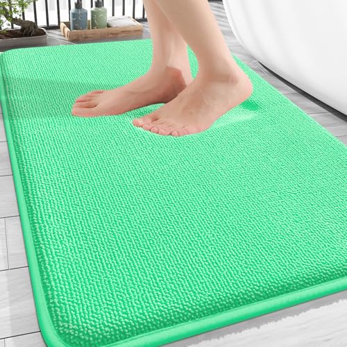 Image of OLANLY Thick Memory Foam Bath Mat Rug 30x20, Extra Soft Absorbent Bathroom Rug, Quick Dry Bath Mats, Non-Slip, Machine Washable Carpet for Bathroom, Tub and Shower, Home Decor Accessories, Mint Green