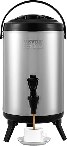 VEVOR Dispensador de bebidas aislado de acero inoxidable, 2 galones de 7.6 litros, dispensador térmico de bebidas frías y calientes con mango de