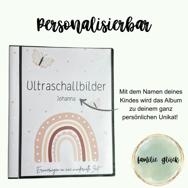 Ultraschallbilder Mappe Album für Ultraschallbilder personalisierbares Einsteckalbum stabiles Cover Erinnerungen an Schwangerschaft (mit Einlegeblättern in den Folien)
