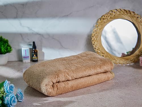 Image of Fezora Microfiber Towels for Bath-Soft Coral Fleece Towel with Extra Soft Plush & Quick Dry Large Size Towels Hook Quick Dry Super Absorbent-Bath Towel for Men and Women-70 x 140 cm (Beige)