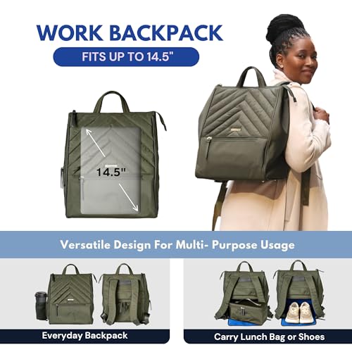 Amber 14.5" Laptop Backpack with Insulated Lunch Bag, Shoe Bag - Perfect for Work, Travel, Everyday Use (Army Green)4